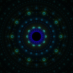 Bright abstract fractal blue sun, Fractal mandala fantasy, 