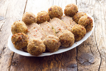 Fried meat meatballs in oil