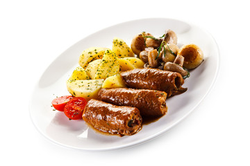 Wrapped pork chop with boiled potatoes