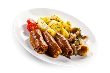 Wrapped pork chop with boiled potatoes