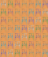 Pastel colored chairs texture background wallpaper, tileable, on orange background, furniture concept idea, interior design