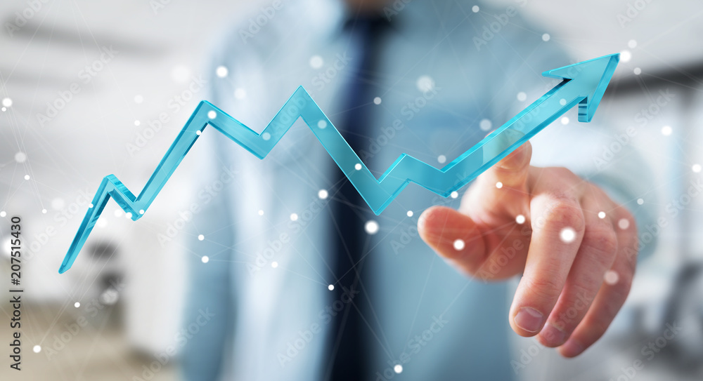 Aufkleber businessman using digital modern arrow 3d rendering