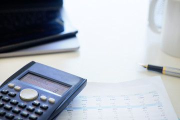 Closeup Finance equipment financial object on office table.