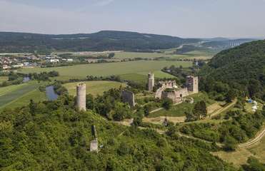 Fototapeta na wymiar Aerial view of the ruins of Brandenburg castle in Thuringia