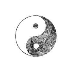 Black and white watercolor yin and yang symbol on white.