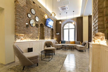 Hotel lobby lounge cafe interior