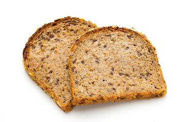 Whole wheat bread isolated on white background.