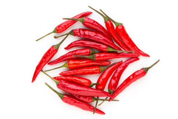 Group of chili peppers isolated on white background.