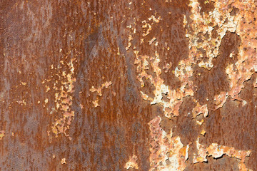 Old rusty sheet metal with the remnants of cracked paint