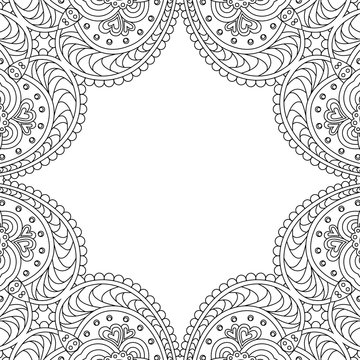 Vector template zentangle frame floral mandala for decorating greeting cards, coloring books, art therapy,  wedding invitation, brochure, flyer, poster, packaging, textile, notebook, cover.
