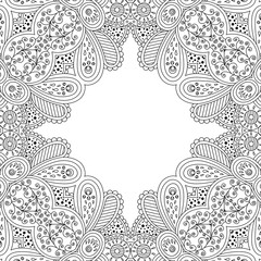 Fototapeta premium Vector template zentangle frame floral mandala for decorating greeting cards, coloring books, art therapy, wedding invitation, brochure, flyer, poster, packaging, textile, notebook, cover. 
