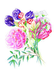 Beautiful bouquet of flowers drawn by hand