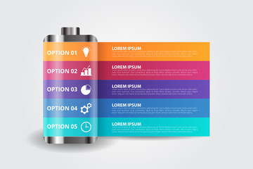 Obraz premium 3D battery infographic template for business, education, web design, banners, brochures, flyers, diagram, workflow, timeline. Vector infographic element.