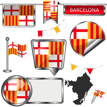 Glossy icons with flag of Barcelona