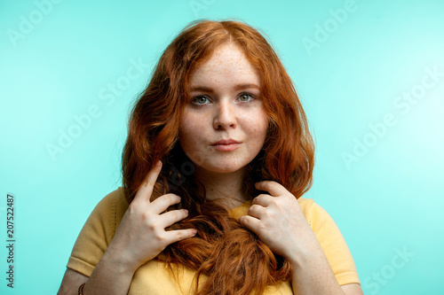 Portrait Of Beautiful Redhead Girl With Gorgeous Curly Hair And