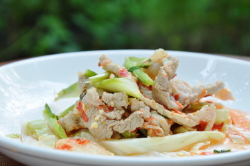 boiled pork slice dressing with lime garlic and chili sauce salad on plate