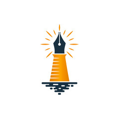 Lighthouse and fountain pen logo design