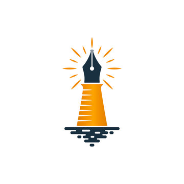 Lighthouse And Fountain Pen Logo Design