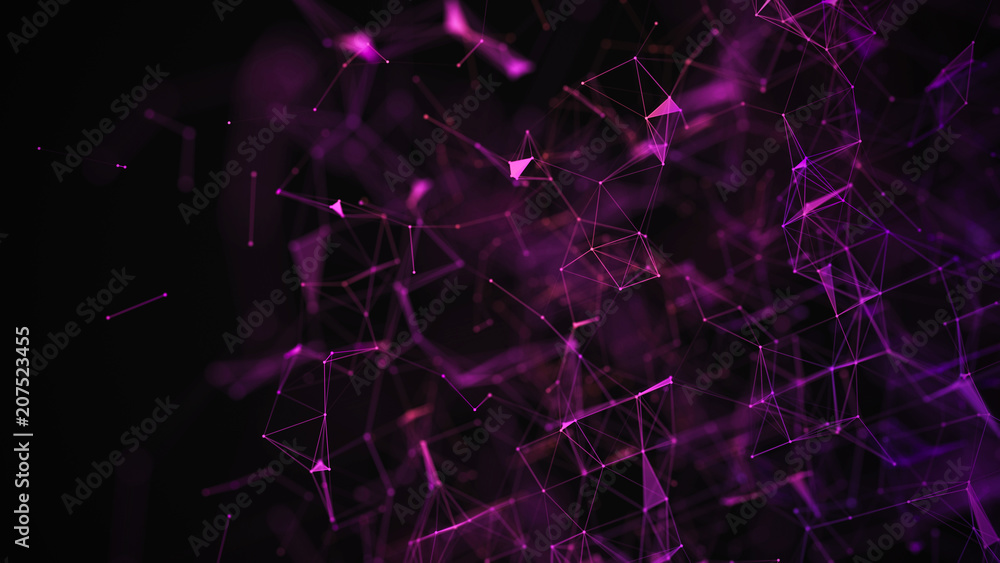 Aufkleber Abstract purple background with connecting dots and lines. Structure and communication. Plexus effect. Abstract science geometrical network background.