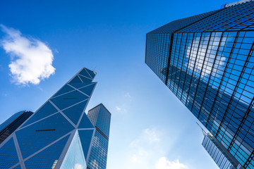 up view of modern office building in hongkong