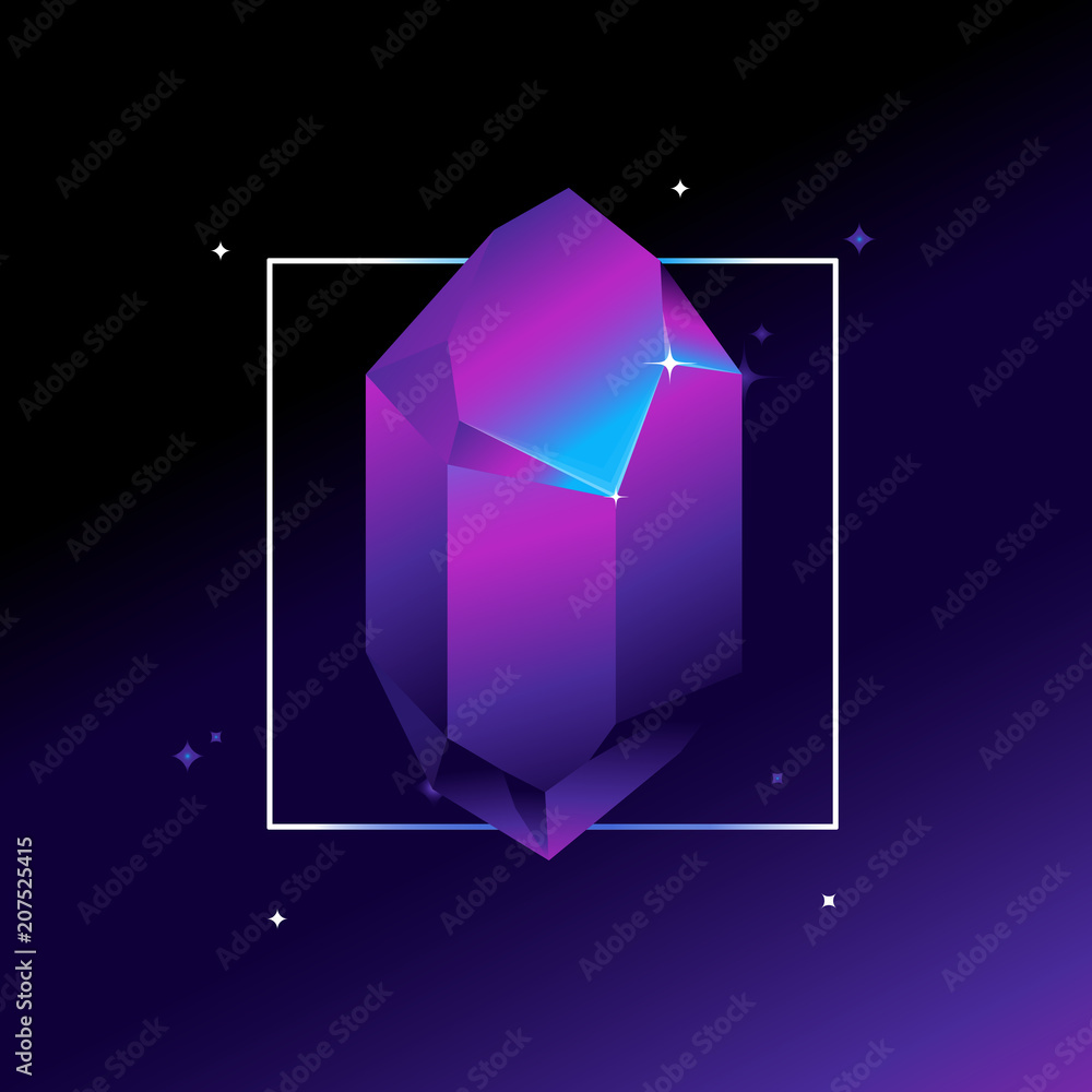 Poster vector design template and illustration in trendy bright gradient colors with abstract crystal shape