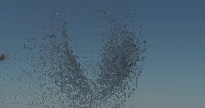 Pellet and droplet collision in slow motion, cg animation, 4K, 3d render