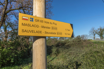 Camino de Santiago, Via Podiensis near Navarrenx in France a roadsign
