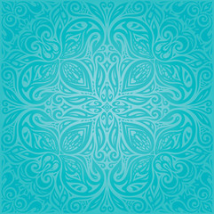Turquoise  floral holiday vector vintage background mandala design