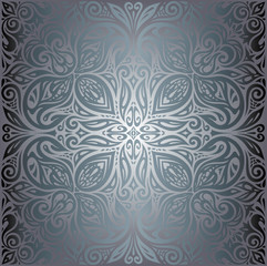 Silver Floral shiny decorative vintage wallpaper mandala Background