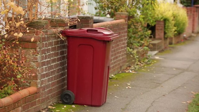 Typical rubbish bin (wheely bin) in England in the autumn