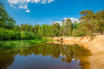Typical Dutch landscape of 't Lutterzand, a forest area near the German border and a geological monument. It is characterised by the river The Dinkel that passes through and visited by many tourists.