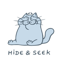 Happy cat plays hide and seek. Vector illustration