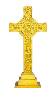 The Vintage Retro Golden Cross on iSolated White Background.