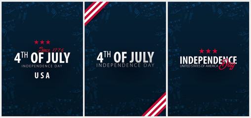 Set Posters of Fourth of July. 4th of July. Independence Day of the USA. Vector illustration