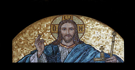 Fototapeta premium Jesus Christ, mosaic, Mirogoj cemetery in Zagreb, Croatia 