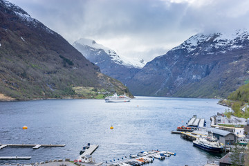 Fototapeta na wymiar Cruise ship in Geirangerfjord, Norway