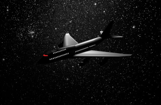 3d rendered illustration of an airliner flying at night