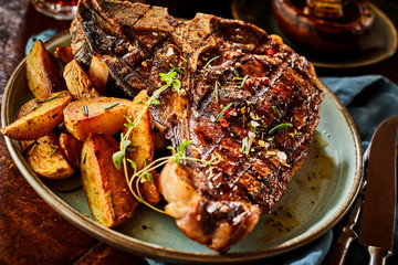 Tender thick succulent barbecued T-bone steak