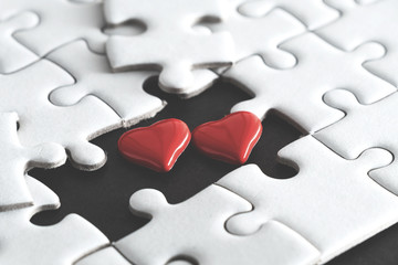 Little two heart appear on blank space of jigsaw puzzle,two heart ,soul mate born to living together