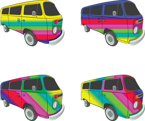 hippy bus with rainbow aerography vector drawing