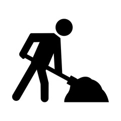 Under construction warning sign. Vector stickman shoveling.