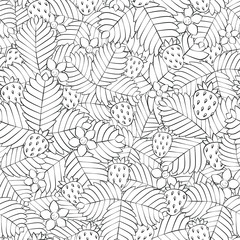 Field of wild forest strawberry. Seamless pattern. Hand drawn. Linear. Vector. EPS 8