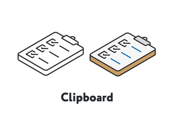 Isometric Paper Clipboard Checkmark Document List Minimal Flat Line Outline Stroke Icon