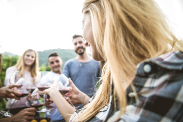 Friends having dinner in garden