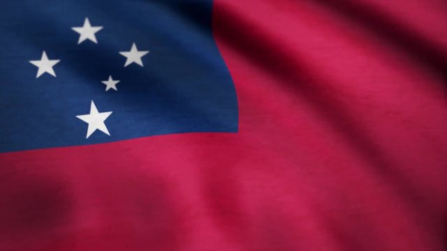 Samoa flag waving in the wind. Background with rough textile texture. A beautiful satin finish looping flag animation of Samoa. Animation loop
