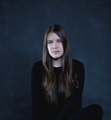 Cropped stylish portrait of attractive young Caucasian mysterious female with  healthy skin, looks...