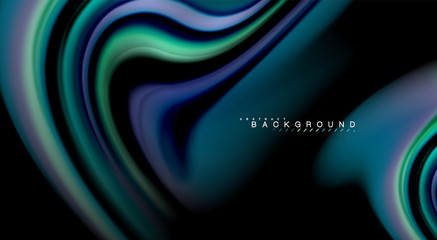 Fluid rainbow colors on black background, vector wave lines and swirls