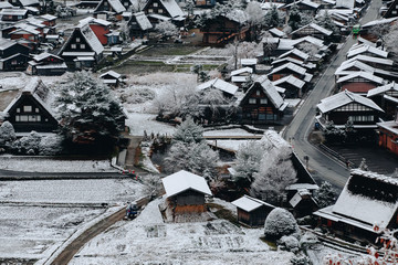 Shirakawa village in late november autumn to winter season