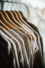 Collection of fashion clothes in beige colors