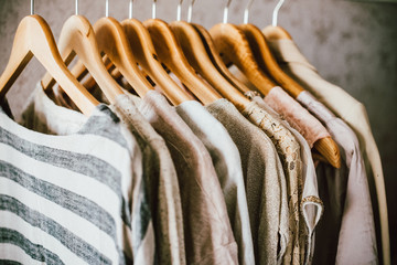 Collection of fashion clothes in beige colors